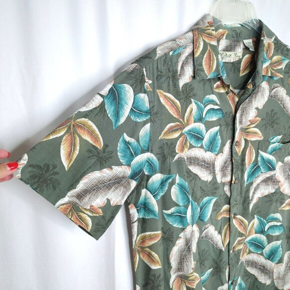 Batik Bay Hawaiian Shirt Large Floral Silk Green - Picture 2 of 6